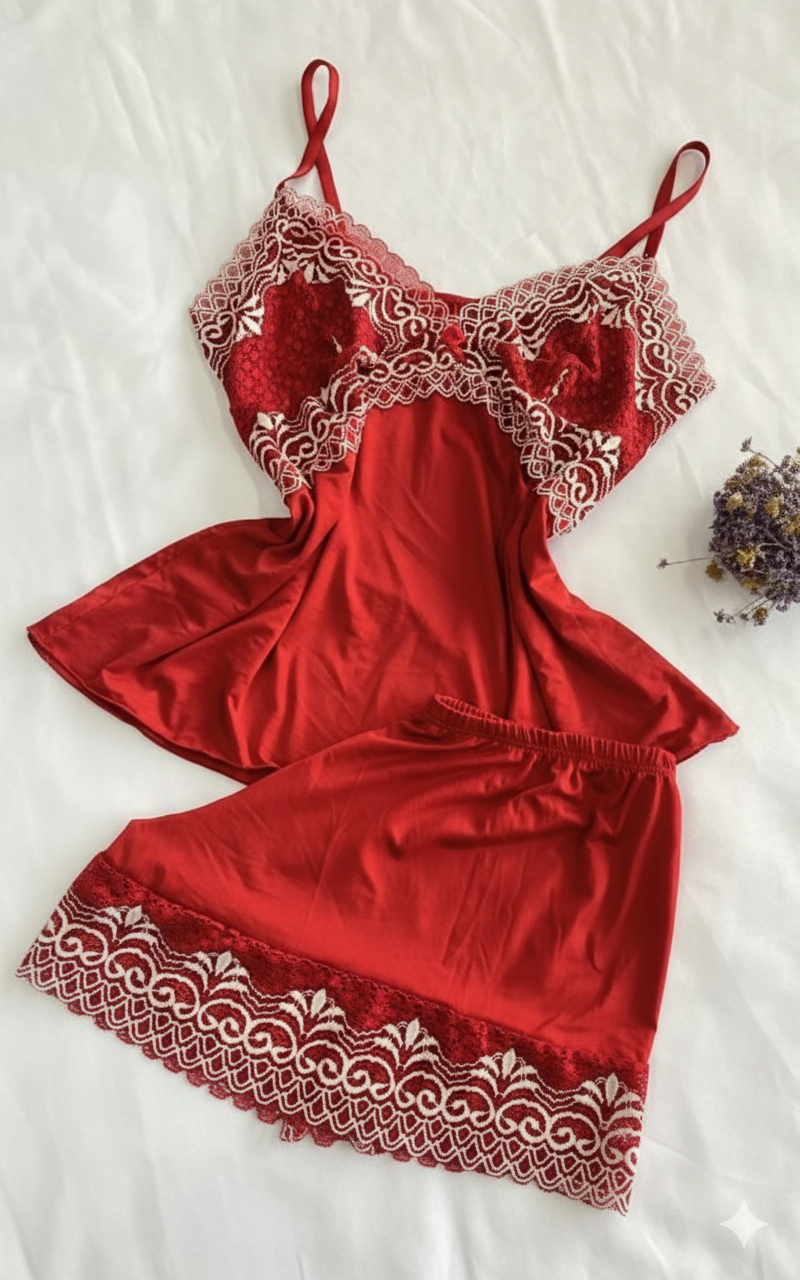 Baby Doll vermelho com renda branca