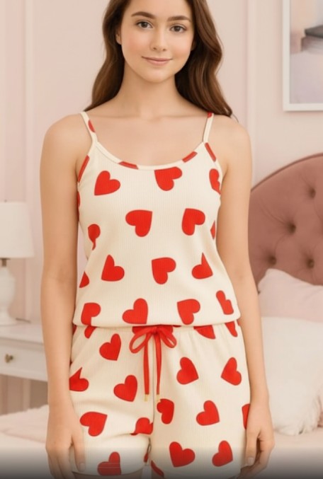 Pijaminha com Estampa de Corações Vermelhos